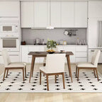 Ensemble de salle à manger moderne en bois pour 4 personnes, ensemble de 5 pièces avec table rectangulaire et 4 chaises rembourrées pour salle à manger et cuisine, beige clair, noyer