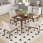 Ensemble de salle à manger moderne en bois pour 4 personnes, ensemble de 5 pièces avec table rectangulaire et 4 chaises rembourrées pour salle à manger et cuisine, beige clair, noyer