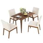 Ensemble de salle à manger moderne en bois pour 4 personnes, ensemble de 5 pièces avec table rectangulaire et 4 chaises rembourrées pour salle à manger et cuisine, beige clair, noyer