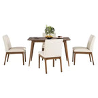 Ensemble de salle à manger moderne en bois pour 4 personnes, ensemble de 5 pièces avec table rectangulaire et 4 chaises rembourrées pour salle à manger et cuisine, beige clair, noyer