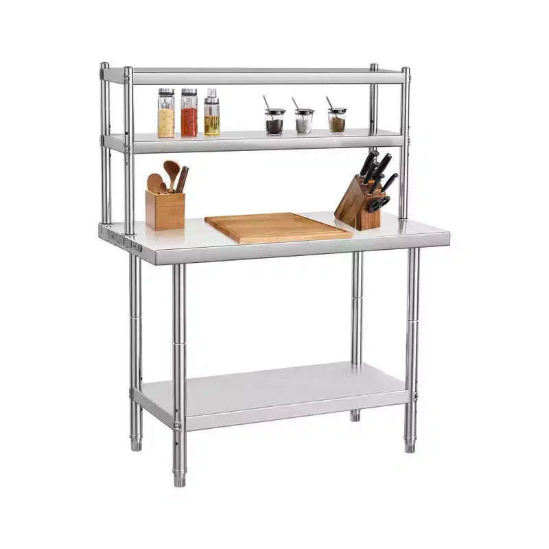 Table de travail robuste en acier inoxydable avec étagère supérieure, table de préparation commerciale pour restaurant, cuisine et atelier, plusieurs tailles disponibles