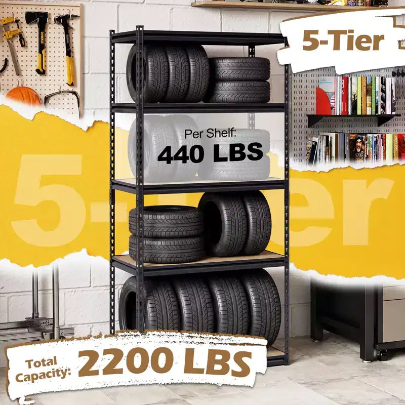 Gymax Lot de 2 étagères de garage à 5 niveaux, 1000 kg, robustes, en métal