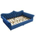 Lit de repos rembourré ModernLuxe Queen Size avec éclairage LED, garniture cloutée et dossier en lin touffeté