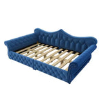 Lit de repos rembourré ModernLuxe Queen Size avec éclairage LED, garniture cloutée et dossier en lin touffeté