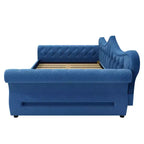Lit de repos rembourré ModernLuxe Queen Size avec éclairage LED, garniture cloutée et dossier en lin touffeté