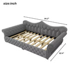 Lit de repos rembourré ModernLuxe Queen Size avec éclairage LED, garniture cloutée et dossier en lin touffeté