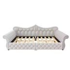 Lit de repos rembourré ModernLuxe Queen Size avec éclairage LED, garniture cloutée et dossier en lin touffeté