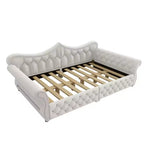 Lit de repos rembourré ModernLuxe Queen Size avec éclairage LED, garniture cloutée et dossier en lin touffeté