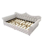 Lit de repos rembourré ModernLuxe Queen Size avec éclairage LED, garniture cloutée et dossier en lin touffeté