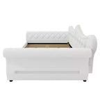 Lit de repos rembourré ModernLuxe Queen Size avec éclairage LED, garniture cloutée et dossier en lin touffeté
