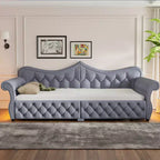Lit de repos rembourré ModernLuxe Queen Size avec éclairage LED, garniture cloutée et dossier en lin touffeté