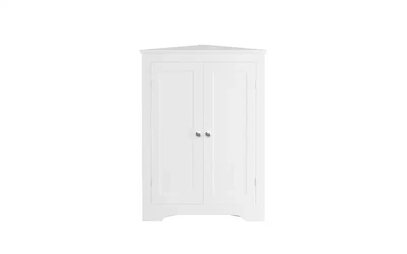 Meuble de rangement d'angle au sol avec 2 portes et étagères réglables, Organisateur de rangement autoportant, Blanc