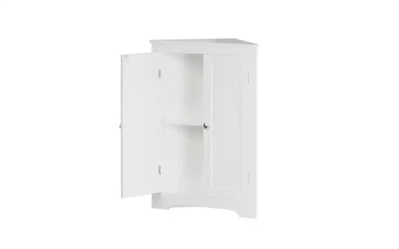 Meuble de rangement d'angle au sol avec 2 portes et étagères réglables, Organisateur de rangement autoportant, Blanc