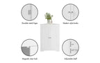 Meuble de rangement d'angle au sol avec 2 portes et étagères réglables, Organisateur de rangement autoportant, Blanc