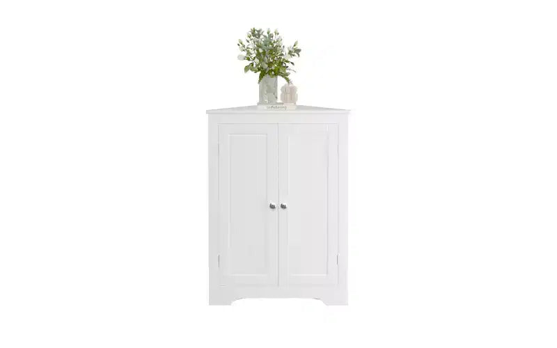 Meuble de rangement d'angle au sol avec 2 portes et étagères réglables, Organisateur de rangement autoportant, Blanc