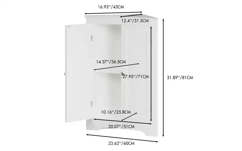 Meuble de rangement d'angle au sol avec 2 portes et étagères réglables, Organisateur de rangement autoportant, Blanc
