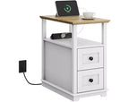 DEXYLLO Table d'appoint étroite avec station de charge, Table de chevet en bois avec 2 tiroirs, Tables d'appoint pour salon, chambre à coucher, petits espaces