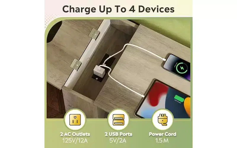 Meuble Classeur DEXYLLO avec serrure, classeurs latéraux mobiles à roulettes à 3 tiroirs avec station de charge, support d'imprimante avec rangement ouvert