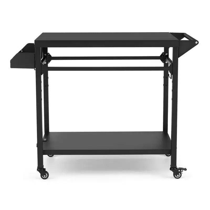 Chariot de barbecue extérieur avec roulettes verrouillables, plateau de rangement, poignée latérale pour terrasse, jardin, camping