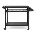 Chariot de barbecue extérieur avec roulettes verrouillables, plateau de rangement, poignée latérale pour terrasse, jardin, camping