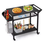 Chariot de barbecue extérieur avec roulettes verrouillables, plateau de rangement, poignée latérale pour terrasse, jardin, camping