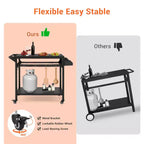 Chariot de barbecue extérieur avec roulettes verrouillables, plateau de rangement, poignée latérale pour terrasse, jardin, camping