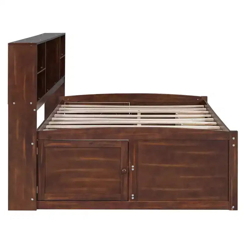 Lit Capitaine en Bois Taille Standard FAMYYT avec Étagères de Rangement Intégrées, 4 Tiroirs et 2 Armoires, Montage Facile