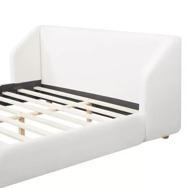 Cadre de lit plateforme rembourré Queen/King Size Lit profil bas avec tête de lit capitonnée à oreilles, Blanc - ModernLuxe