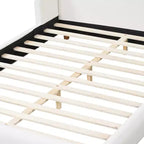 Cadre de lit plateforme rembourré Queen/King Size Lit profil bas avec tête de lit capitonnée à oreilles, Blanc - ModernLuxe
