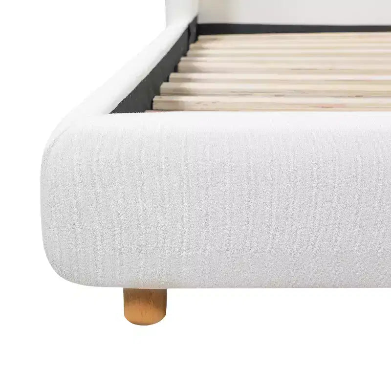 Cadre de lit plateforme rembourré Queen/King Size Lit profil bas avec tête de lit capitonnée à oreilles, Blanc - ModernLuxe