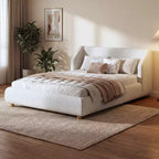 Cadre de lit plateforme rembourré Queen/King Size Lit profil bas avec tête de lit capitonnée à oreilles, Blanc - ModernLuxe