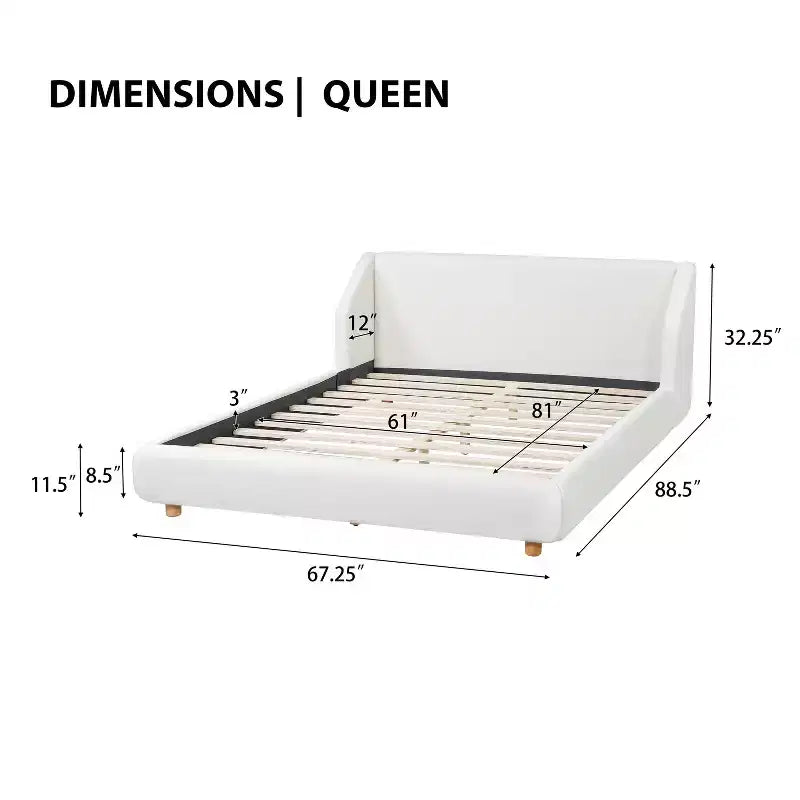Cadre de lit plateforme rembourré Queen/King Size Lit profil bas avec tête de lit capitonnée à oreilles, Blanc - ModernLuxe