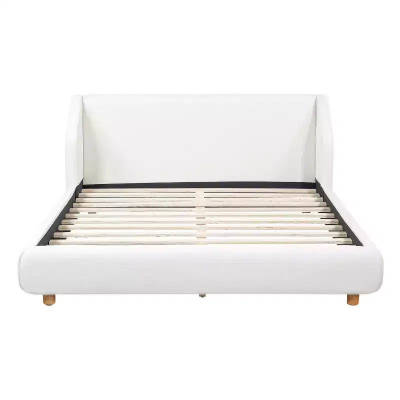 Cadre de lit plateforme rembourré Queen/King Size Lit profil bas avec tête de lit capitonnée à oreilles, Blanc - ModernLuxe