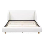 Cadre de lit plateforme rembourré Queen/King Size Lit profil bas avec tête de lit capitonnée à oreilles, Blanc - ModernLuxe