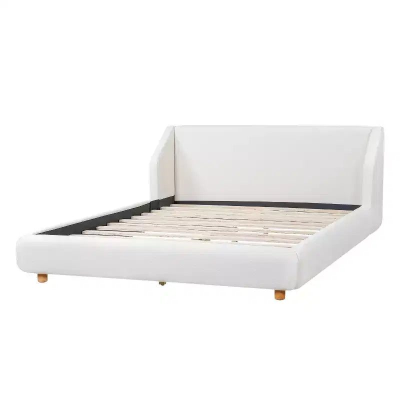 Cadre de lit plateforme rembourré Queen/King Size Lit profil bas avec tête de lit capitonnée à oreilles, Blanc - ModernLuxe