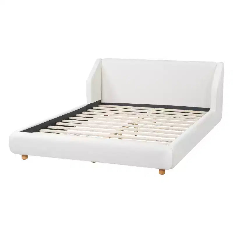 Cadre de lit plateforme rembourré Queen/King Size Lit profil bas avec tête de lit capitonnée à oreilles, Blanc - ModernLuxe