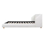 Cadre de lit plateforme rembourré Queen/King Size Lit profil bas avec tête de lit capitonnée à oreilles, Blanc - ModernLuxe