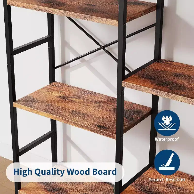 Étagère arquée à 4 niveaux, 11 étagères ouvertes, cadre en métal et étagères en bois, grand rayonnage de rangement sur pied pour salon, chambre à coucher, bureau à domicile