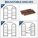 Étagère arquée à 4 niveaux, 11 étagères ouvertes, cadre en métal et étagères en bois, grand rayonnage de rangement sur pied pour salon, chambre à coucher, bureau à domicile