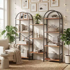 Étagère arquée à 4 niveaux, 11 étagères ouvertes, cadre en métal et étagères en bois, grand rayonnage de rangement sur pied pour salon, chambre à coucher, bureau à domicile