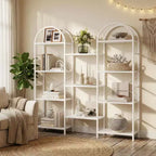 Étagère arquée à 4 niveaux, 11 étagères ouvertes, cadre en métal et étagères en bois, grand rayonnage de rangement sur pied pour salon, chambre à coucher, bureau à domicile
