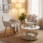 Ensemble 3 pièces de fauteuils d'appoint et table basse FurnitureR, table d'appoint ronde avec 2 chaises rembourrées pour salon, salle de séjour ou appartement
