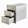 Heavy Duty Stainless Steel Triple Drawer Storage Cabinet, Weather Resistant Flush Mount for Outdoor Kitchen BBQ Island