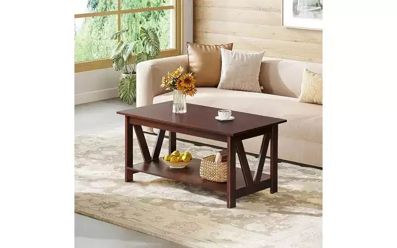 Table Basse DEXYLLO avec Étagère de Rangement, Table Basse de Ferme de 100 cm avec Support en V