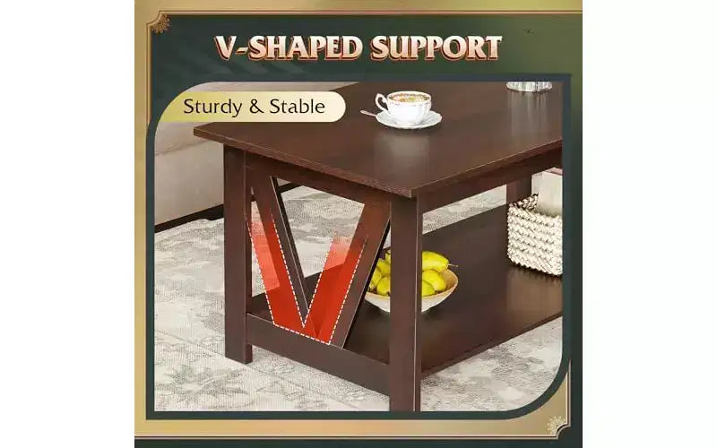 Table Basse DEXYLLO avec Étagère de Rangement, Table Basse de Ferme de 100 cm avec Support en V