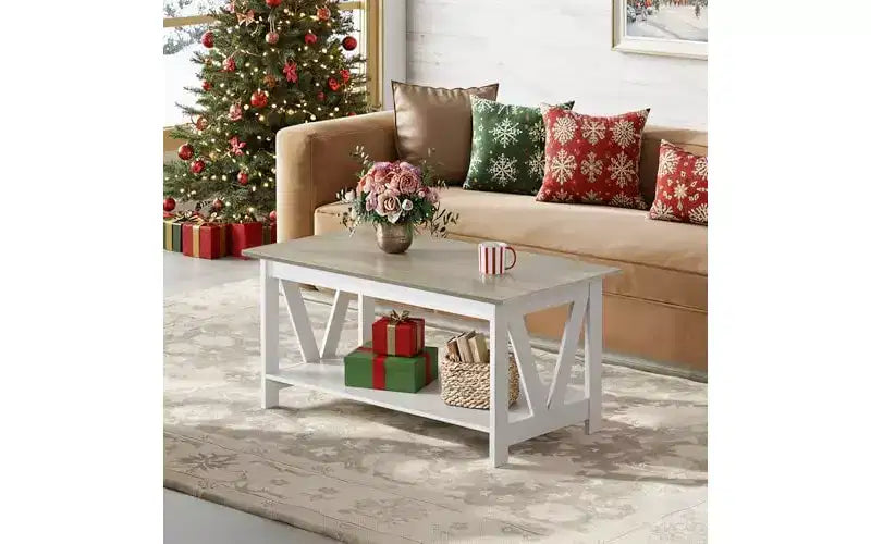 Table Basse DEXYLLO avec Étagère de Rangement, Table Basse de Ferme de 100 cm avec Support en V