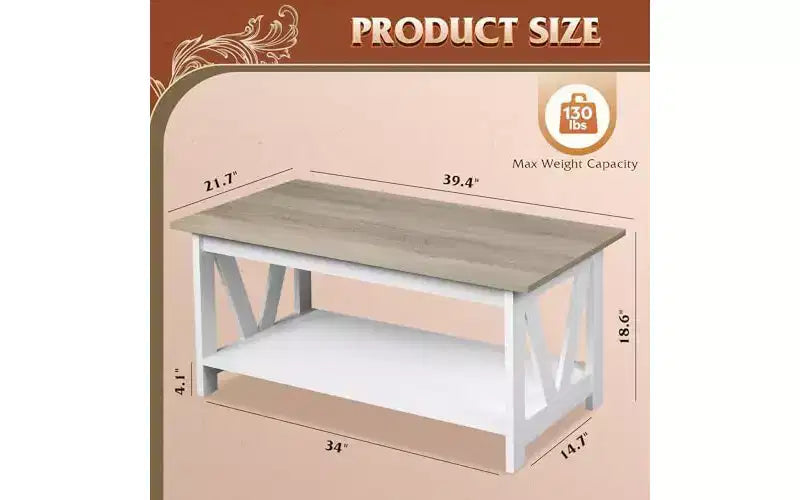 Table Basse DEXYLLO avec Étagère de Rangement, Table Basse de Ferme de 100 cm avec Support en V