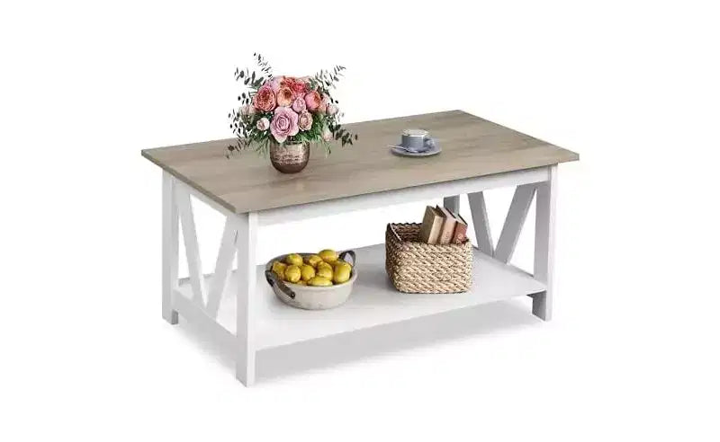 Table Basse DEXYLLO avec Étagère de Rangement, Table Basse de Ferme de 100 cm avec Support en V