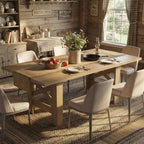 LinTime Grande table de salle à manger de style ferme de 180 cm pour 6 à 8 personnes - Table rectangulaire en bois robuste - Plateau épais et pieds triangulaires solides - Pour cuisine