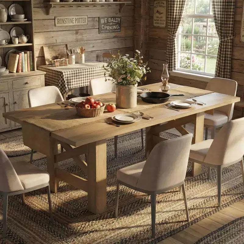 LinTime Grande table de salle à manger de style ferme de 180 cm pour 6 à 8 personnes - Table rectangulaire en bois robuste - Plateau épais et pieds triangulaires solides - Pour cuisine